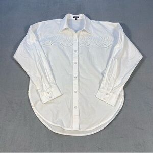 Express Women’s White Boyfriend Portofino style Eclectic Poplin Eyelet Shirt, XS